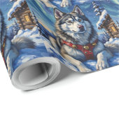 Alaskan Malamute North Pole Winter Christmas ラッピングペーパー (ロールコーナー)