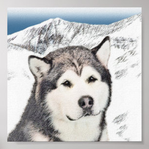 Alaskan Malamute Painting - Cute Original Dog Art ポスター