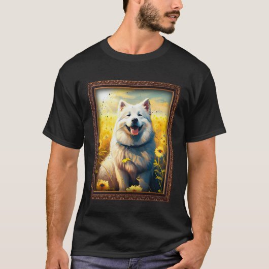 Alaskan Malamute Painting Sunflower Flower Mom Wom Tシャツ (正面)