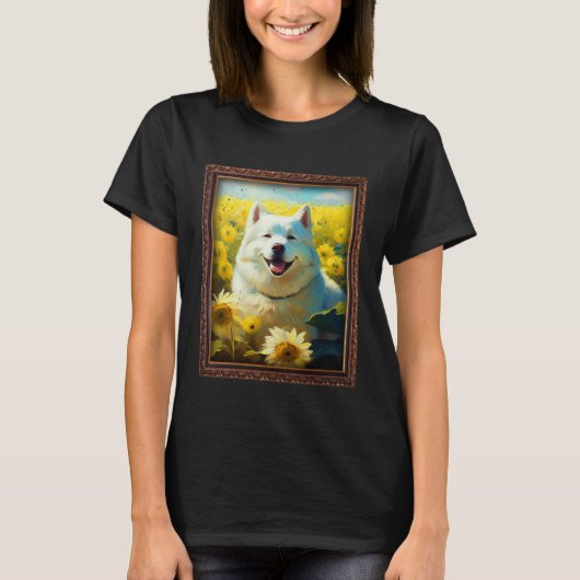 Alaskan Malamute Painting Sunflower Flower Mom Wom Tシャツ (正面)