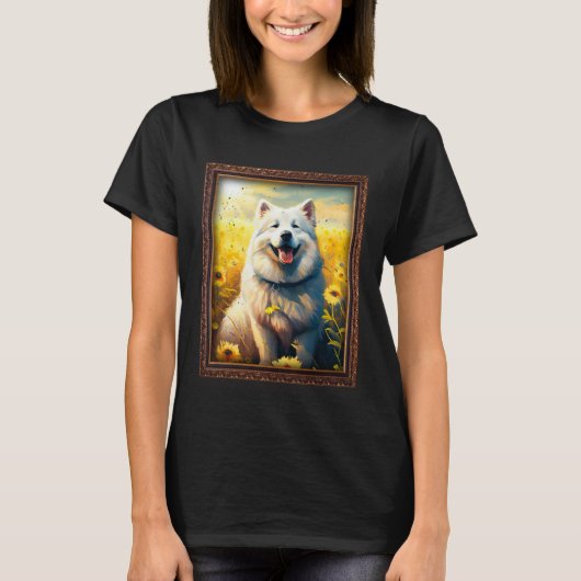 Alaskan Malamute Painting Sunflower Flower Mom Wom Tシャツ (正面)