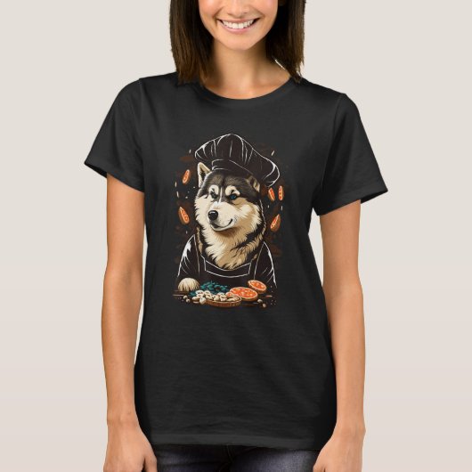 Alaskan Malamute Restaurant cook on Alaskan Malamu Tシャツ (正面)