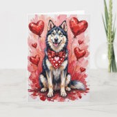 Alaskan Malamute Valentine’s Day Dog with Hearts カード (正面)