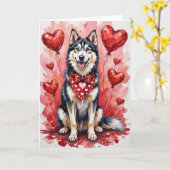 Alaskan Malamute Valentine’s Day Dog with Hearts カード (黄色い花)