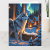 Alaskan Malamute With Christmas Lights Holiday  カード (正面)