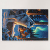 Alaskan Malamute With Christmas Lights Holiday ジグソーパズル (横)