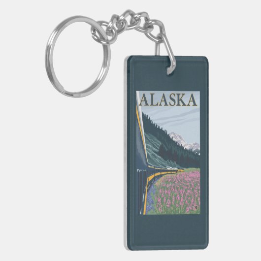 AlaskaRailroadおよびFireweedのヴィンテージ旅行 キーホルダー (正面左)