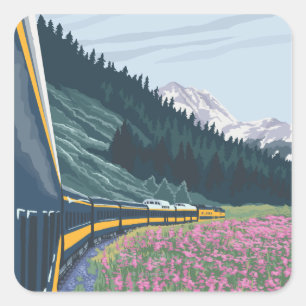 AlaskaRailroadおよびFireweedのヴィンテージ旅行 スクエアシール