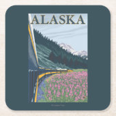 AlaskaRailroadおよびFireweedのヴィンテージ旅行 スクエアペーパーコースター (正面)