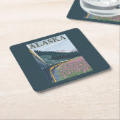 AlaskaRailroadおよびFireweedのヴィンテージ旅行 スクエアペーパーコースター (アングル)