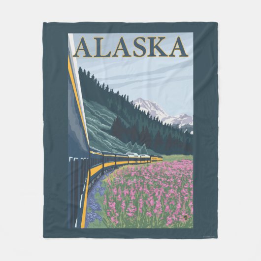 AlaskaRailroadおよびFireweedのヴィンテージ旅行 フリースブランケット (正面)