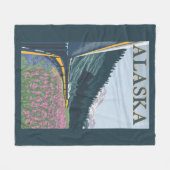 AlaskaRailroadおよびFireweedのヴィンテージ旅行 フリースブランケット (正面(横))