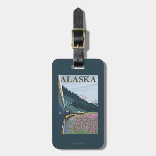 AlaskaRailroadおよびFireweedのヴィンテージ旅行 ラゲッジタグ (正面縦)