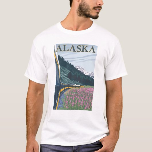 AlaskaRailroadおよびFireweedのヴィンテージ旅行 Tシャツ (正面)