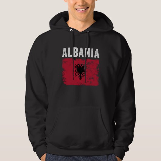 Albania Flag Distressed Men Women Kids Albanian パーカ (正面)