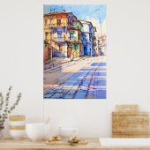 Albania Tirana Old Street Painting ポスター (キッチン)