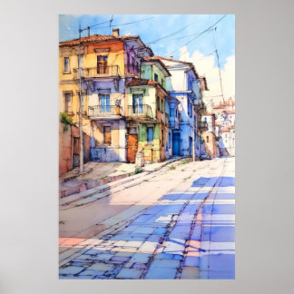 Albania Tirana Old Street Painting ポスター