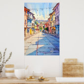 Albania Tirana Old Street Painting ポスター (キッチン)