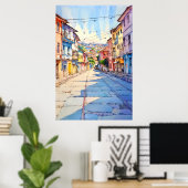 Albania Tirana Old Street Painting ポスター (ホームオフィス)