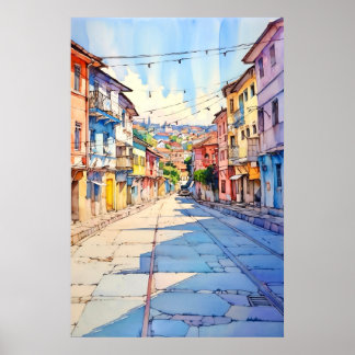 Albania Tirana Old Street Painting ポスター