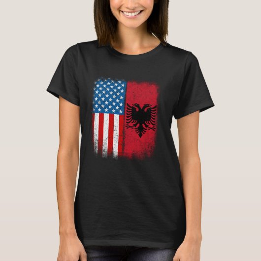 Albanian American Flag Albania Flamuri Shqiptar Sh Tシャツ (正面)