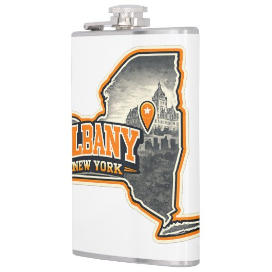 Albany New York State Outline Map Label Design フラスク (左)