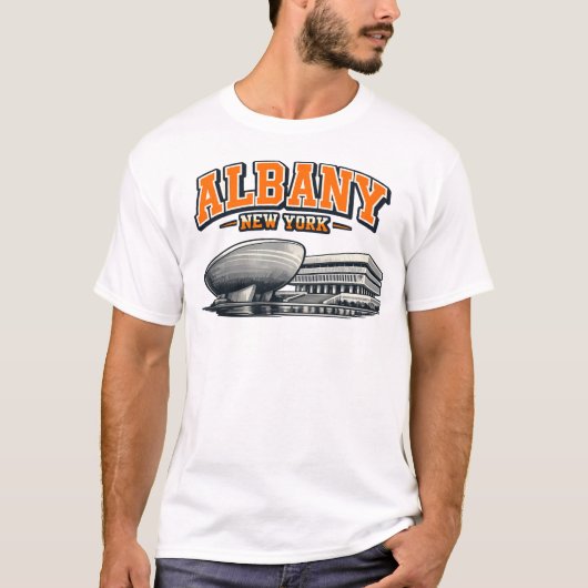 Albany, NY The Egg レトロカレッジ風デザイン Tシャツ (正面)