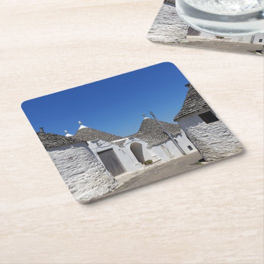 AlberobelloのPugliaのコースターのTrulliの家 スクエアペーパーコースター (アングル)