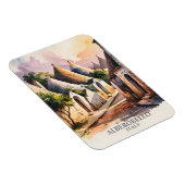 Alberobello Italy lTrulli Village Watercolor Retro マグネット (右側)