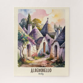 Alberobello Italy Trulli Watercolor Custom Text ジグソーパズル