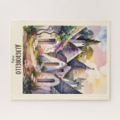 Alberobello Italy Trulli Watercolor Custom Text ジグソーパズル (横)