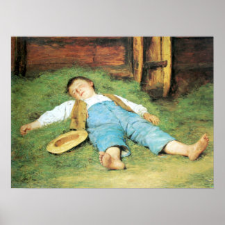 Albert Anker, Schlafender Knabe im Heu ポスター
