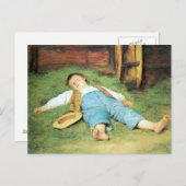 Albert Anker, Schlafender Knabe im Heu ポストカード (正面/裏面)