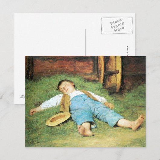 Albert Anker, Schlafender Knabe im Heu ポストカード (正面/裏面)