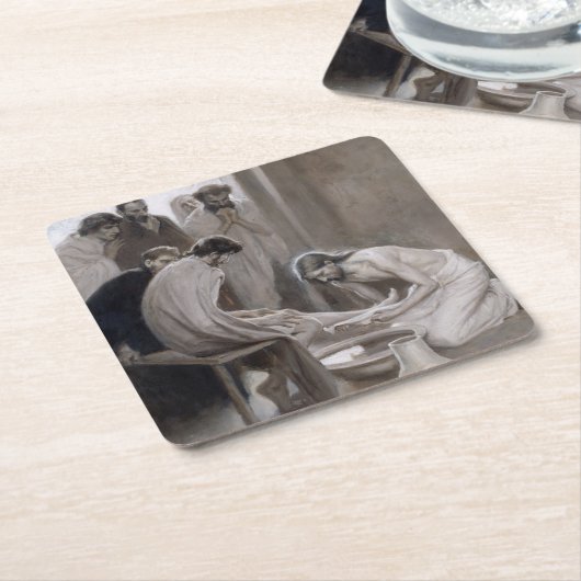 Albert Edelfeel – イエスが弟子たちの足を洗う スクエアペーパーコースター (アングル)