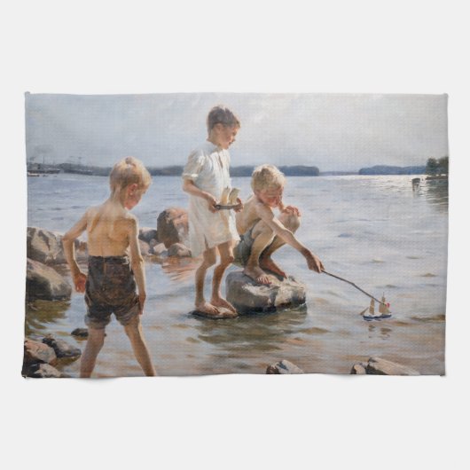 Albert Edelfelt -遊 Boys's on the Shore キッチンタオル (横)
