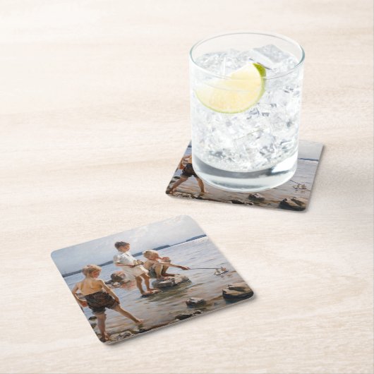 Albert Edelfelt -遊 Boys's on the Shore スクエアペーパーコースター (インサイチュ)