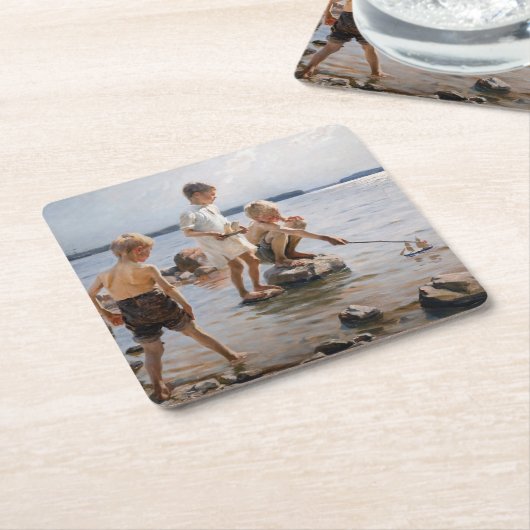 Albert Edelfelt -遊 Boys's on the Shore スクエアペーパーコースター (アングル)