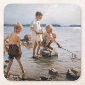 Albert Edelfelt -遊 Boys's on the Shore スクエアペーパーコースター (正面)