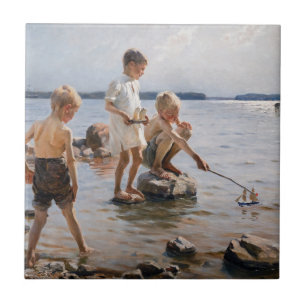 Albert Edelfelt -遊 Boys's on the Shore タイル