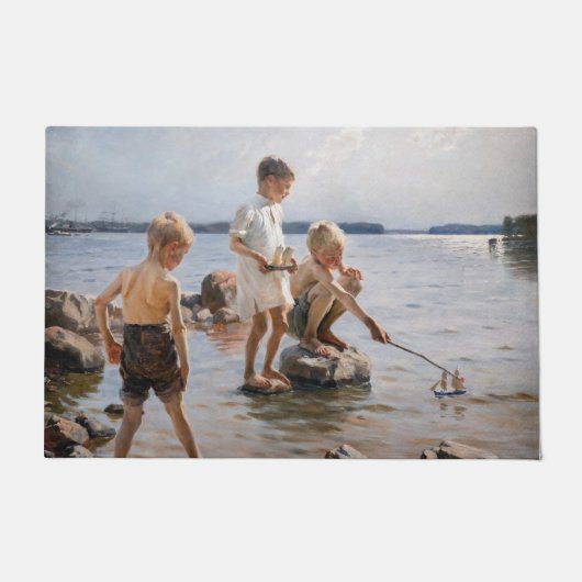 Albert Edelfelt -遊 Boys's on the Shore ドアマット (正面)