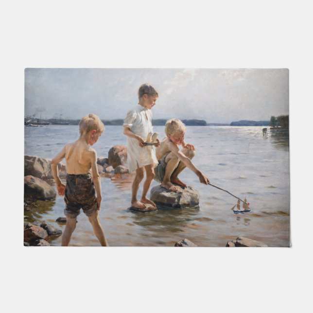 Albert Edelfelt -遊 Boys's on the Shore ドアマット (正面)