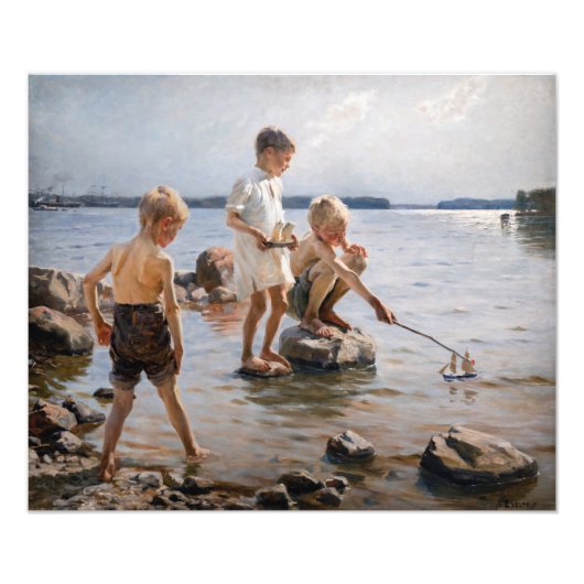 Albert Edelfelt -遊 Boys's on the Shore フォトプリント (正面)