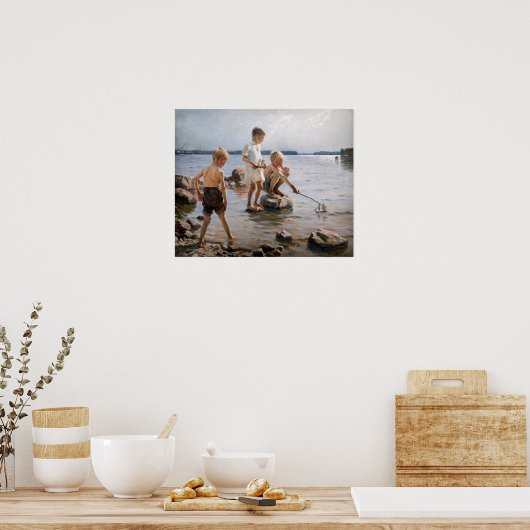 Albert Edelfelt -遊 Boys's on the Shore ポスター (キッチン)