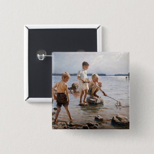 Albert Edelfelt -遊 Boys's on the Shore 缶バッジ (正面&裏面)