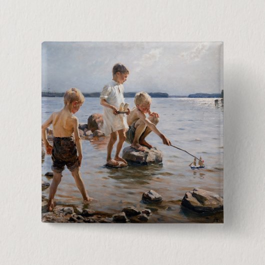 Albert Edelfelt -遊 Boys's on the Shore 缶バッジ (正面)