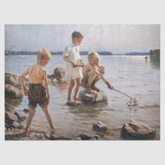 Albert Edelfelt -遊 Boys's on the Shore 薄葉紙 (正面)