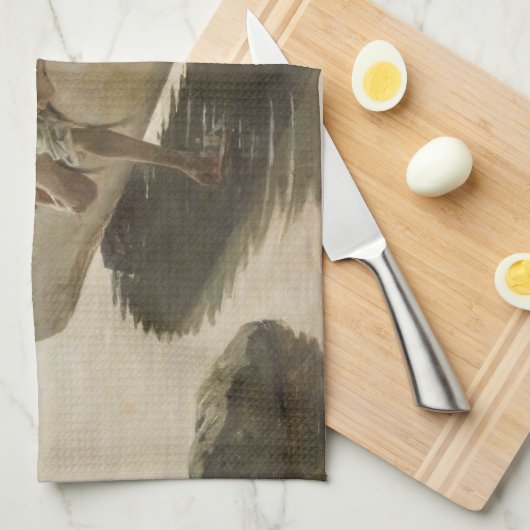 Albert Edelfelt - Two Boys on a Log キッチンタオル (四つ折り)