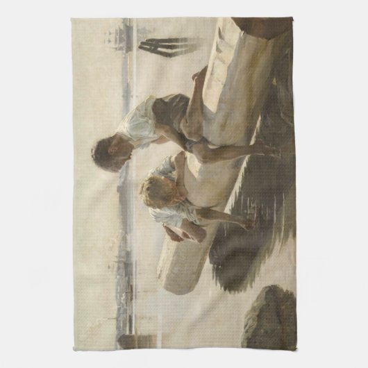 Albert Edelfelt - Two Boys on a Log キッチンタオル (縦)
