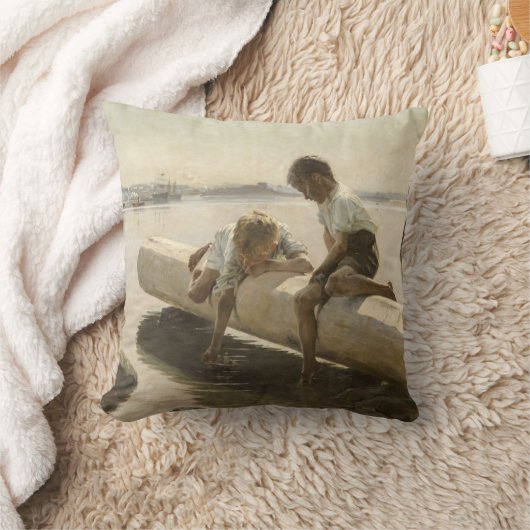 Albert Edelfelt - Two Boys on a Log クッション (ブランケット)